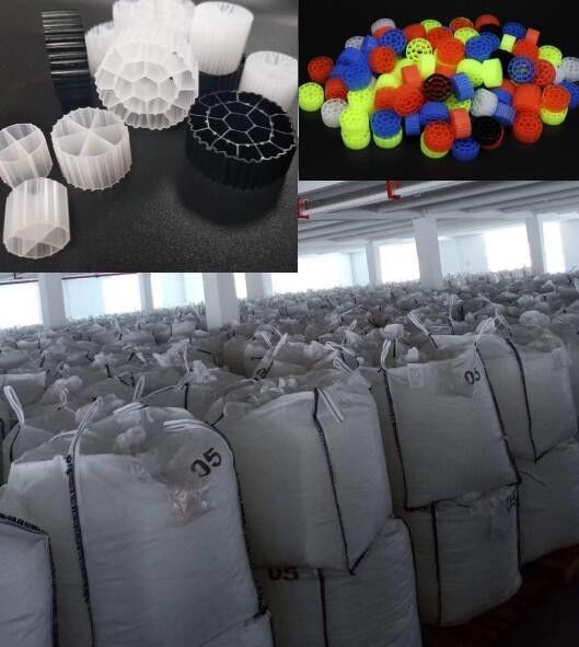 الوسائط المرشحة الأبيض والأسود MBBR مع مادة HDPE البكر لمعالجة مياه الصرف الصحي